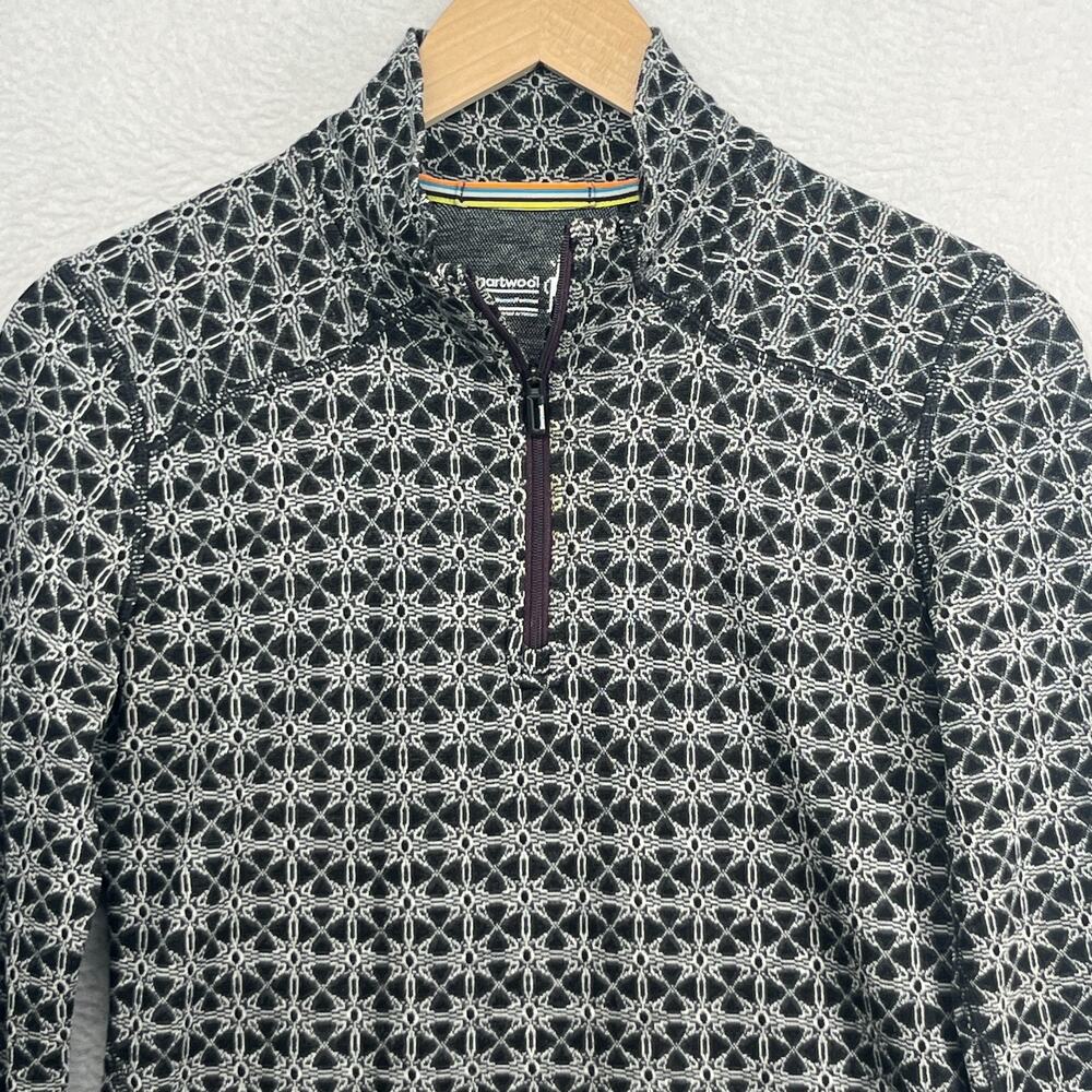 SMARTWOOL Top Womens M Merino 250 Base Layer 1/4 Zip Geometric Thermal Black - Picture 3 of 12